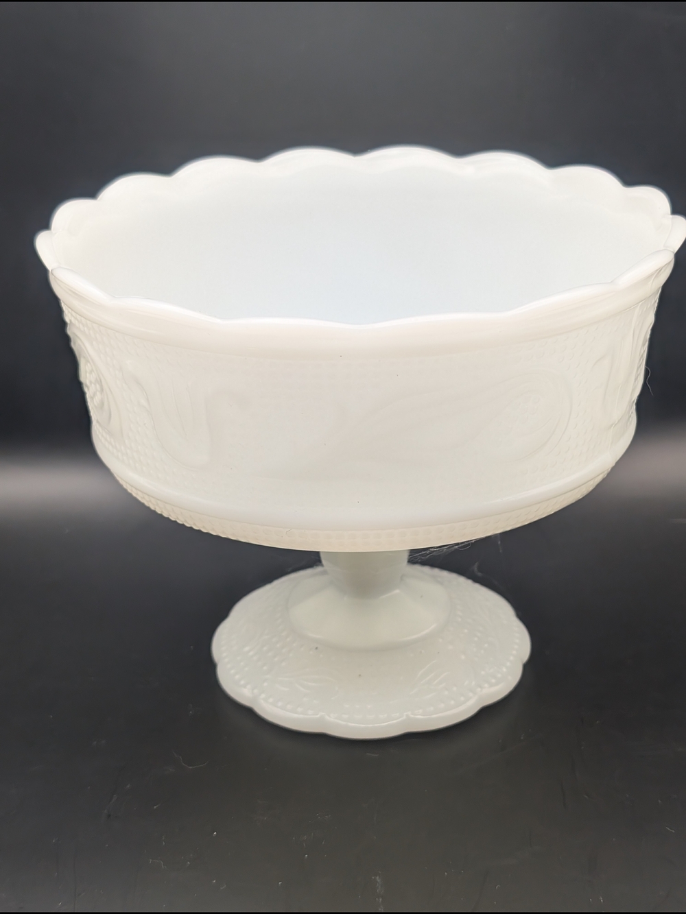 VINTAGE E.O. BRODY CO M6000 -WHITE MILK GLASS COMPOTE-PEDESTAL CANDY DISH